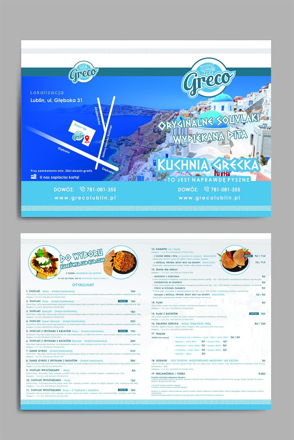 Karta menu Greco